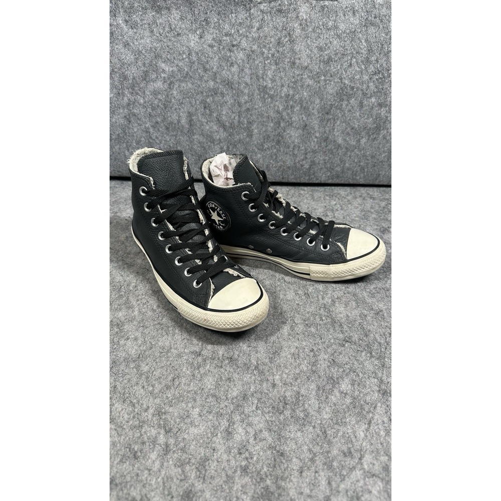 Converse Leather Chuck Taylor All Star High Shoes UNISEX Black ‎ Lined M7  W9